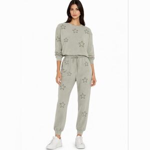 Sundry Star Printed Sweatshirt And Sweatpants Set In Pigment Sage Size XS